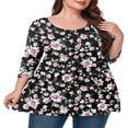 thumbnail image 1 of CHUANK Tunique à Col Rond pour Femmes Grande Taille, Blouse à Manches 3/4, T-Shirt Ample à Fleurs 0X-5X, 1 of 4