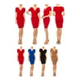 thumbnail image 6 of Moa Collection Women's Solid Sheath Dress with a Deep V-Neckline and Puff Sleeves, 6 of 6