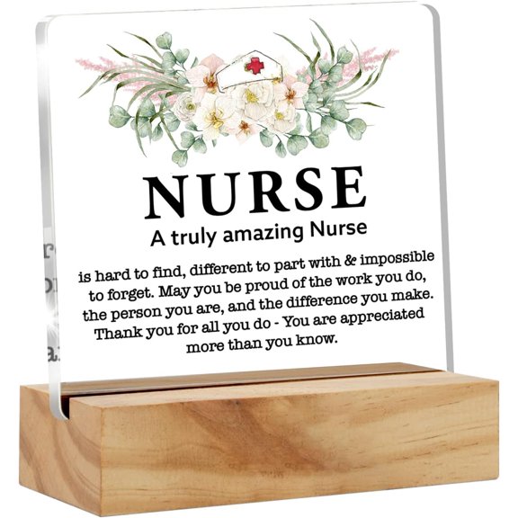 Acrylic Nurse Plaque Sign, Amazing Desk Decor with Wood Stand for Nurses, Birthday, Anniversary Christmas Present