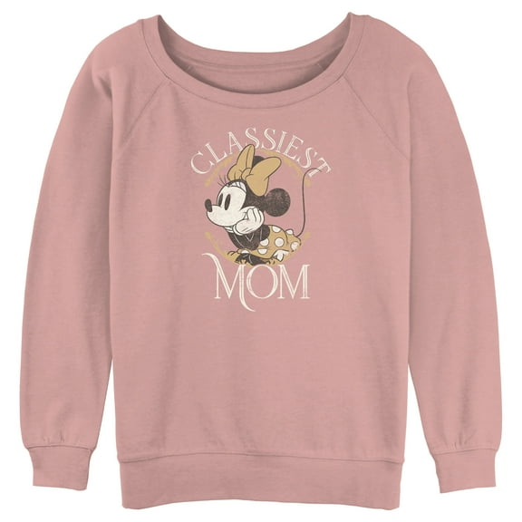 Junior's Minnie Mouse Classiest Mom  Sweatshirt Desert Pink X Large