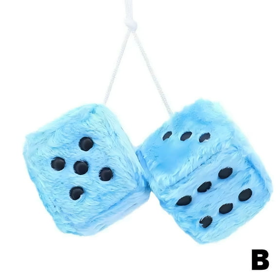 LAMIRO Car Colorful Soft Spotty Furry Fluffy Hanging Mirror Dice Decor Fuzzy-Blue black dots