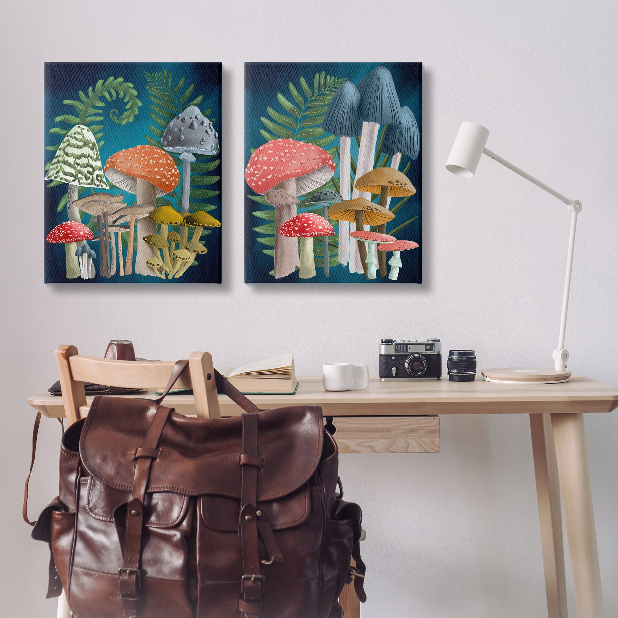 Stupell Industries Mushroom Varieties Forest Ferns Plants & Flowers Painting Wrapped Canvas Art Print Wall Art, 24 x 30, Set of 2