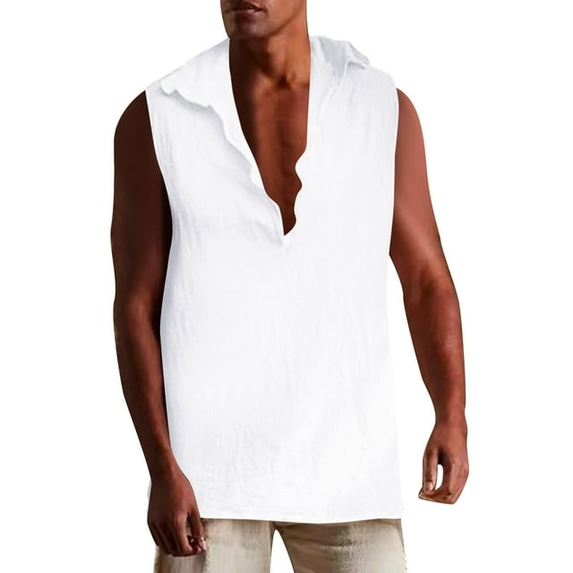 Aayomet Débardeurs de Gym pour Hommes Rétro Décontracté Couleur Unie Gilet à Col (Blanc, S)