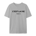 thumbnail image 4 of WEIYLL T-Shirt pour Femmes Mignon à Imprimé de Lettres Col Rond Manches Courtes Hauts Gris Clair Tailles G, 4 of 4
