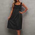thumbnail image 2 of Womens Nightgowns Solid Color Square Collar Sleeveless Midi Length Ice Silk Nightdress Summer Black One Size, 2 of 4