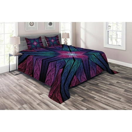 Quilted Bedspread Sets Fractal Coverlet Set, Psychedelic Colorful Sacred Symmetrical Stained Glass Figure Vibrant Artsy Design, Decorative Quilted Bedspread Set with Pillow Shams Included, Plum Indigo, by Ambesonne ()