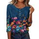 thumbnail image 3 of TaTaai Women's Fashion Printed Casual Tops Button Crew Neck Three Quarter Sleeve Loose Fit T-Shirts Lightweight Breathable Soft Tees for All Seasons Daily Dating Work Wear Gift, 3 of 7