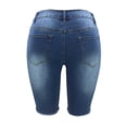 thumbnail image 6 of Gubotare Women's Ripped Denim Destroyed Mid Rise Stretchy Bermuda Shorts Jeans (Dark Blue,Size L), 6 of 9