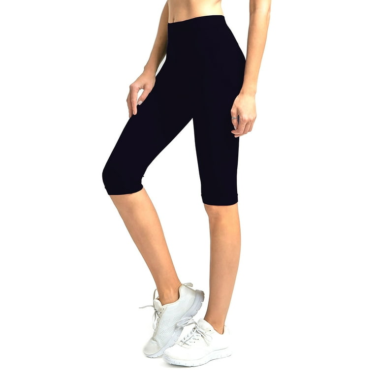 Solid Knee Length Short Spandex Yoga Leggings 3 Pack Black Neon Pink Brown