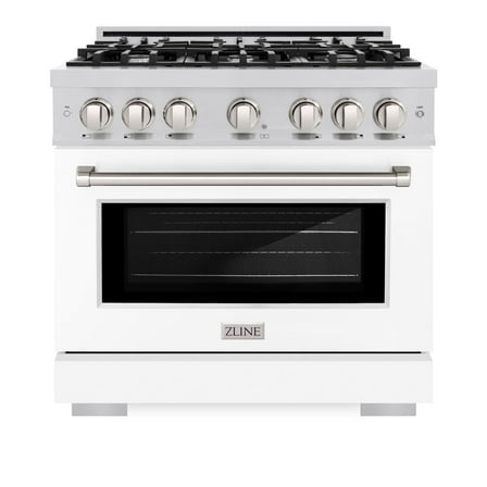 ZLINE 36 in. 5.2 cu. ft. Gas Range with 6 Burner Cooktop and Convection Gas Oven in Stainless Steel with White Matte Door (HGR-WM-36)