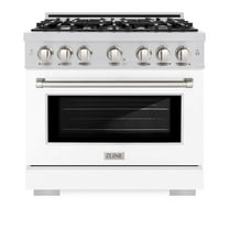 ZLINE 36 in. 5.2 cu. ft. Gas Range with 6 Burner Cooktop and Convection Gas Oven in Stainless Steel with White Matte Door (HGR-WM-36)