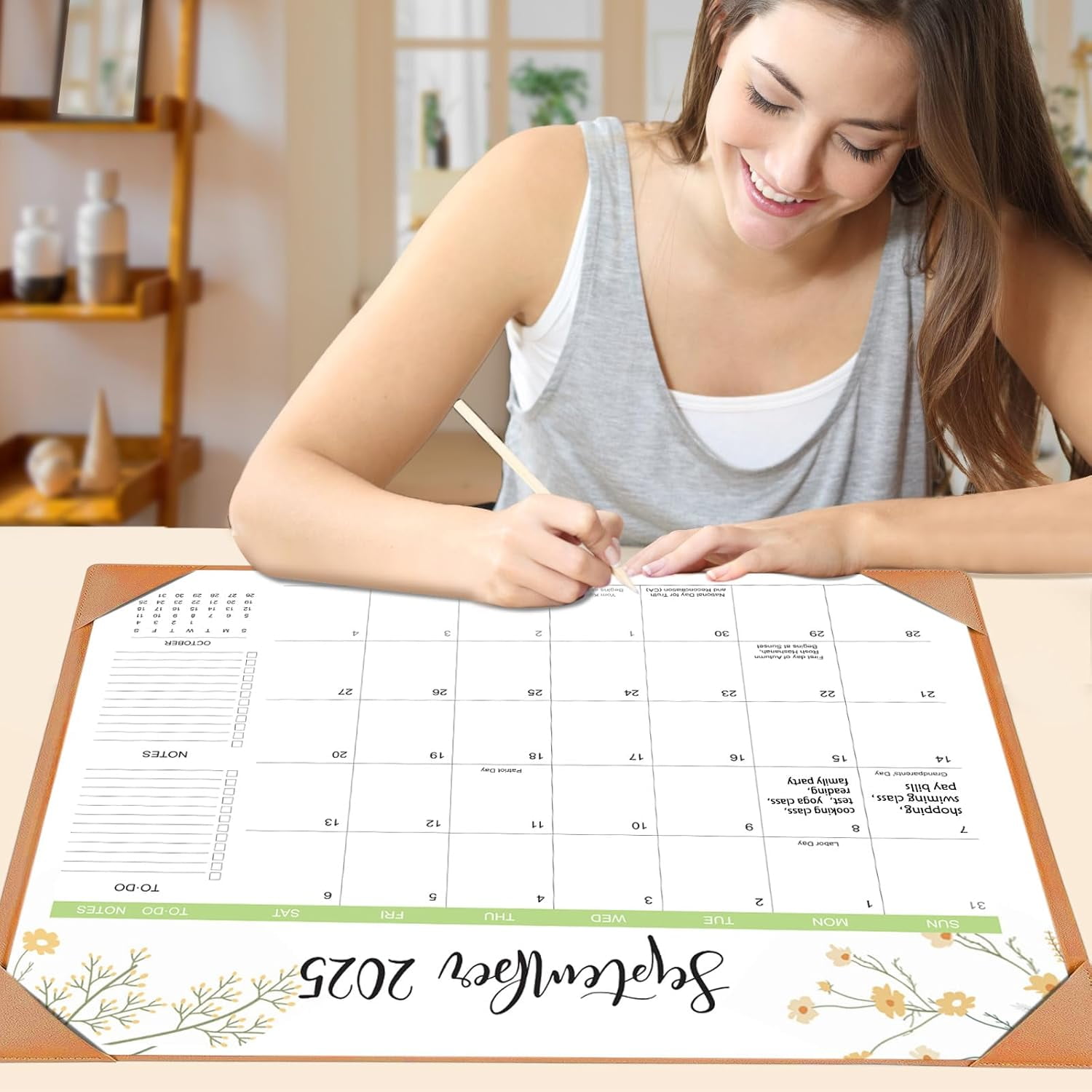 Desk Calendar 2026 with Desk Mat – 22" x 17" Large Desk Pad Calendar Runs From Sep 2025 to Dec 2026, Floral Design Desktop Calendar for Home, Office