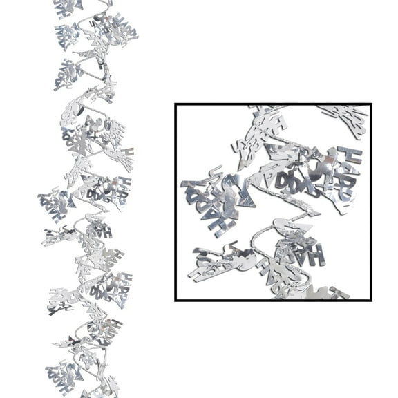 Party Central Club Pack of 12 Silver Traditional 'Happy 25th' Anniversary Garlands 25'