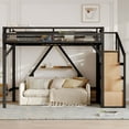 thumbnail image 6 of Bellemave Twin XL Size Metal Loft Bed Frame with Storage Stairs, Wardrobe & Side Shelf, USB Ports and LED Light, Space-Saving Design with Underbed Storage, Black Natural, 6 of 11