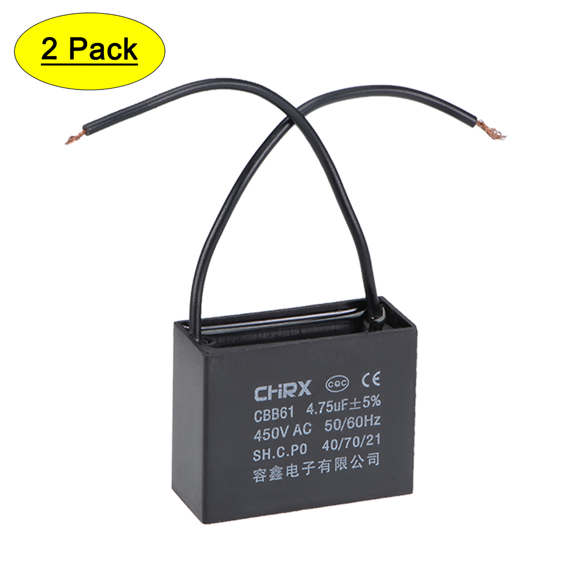 Uxcell 47x20x37mm 4.75uF 450V AC 2 Cable CBB61 Ceiling Fan Run