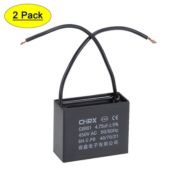 Uxcell 47x20x37mm 4.75uF 450V AC 2 Cable CBB61 Ceiling Fan Run Capacitor 2 Pack