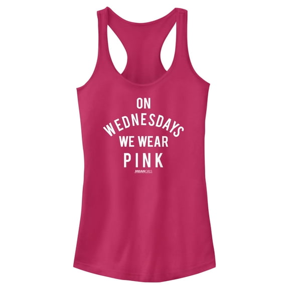 Junior's Mean Girls On Wednesdays We Wear Pink White Bold Racerback Tank Top Dark Pink X Large