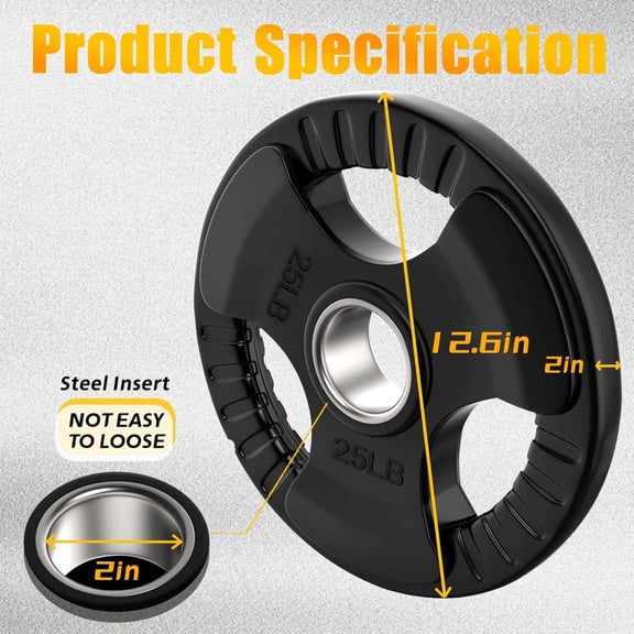Bumper Plates Olympic Rubber Weight Plate Set 10/25LB 2-Inch Steel Insert for Olympic Bars for Strength Training, Weightlifting and Crossfit, Single