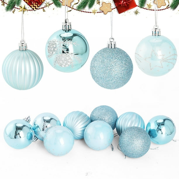 Bolas De Plástico 18 bolas navideñas de plástico electrochapado con forma especial, adornos en caja de regalo para decoración del árbol, 5 cm, azul claro Rkxzt