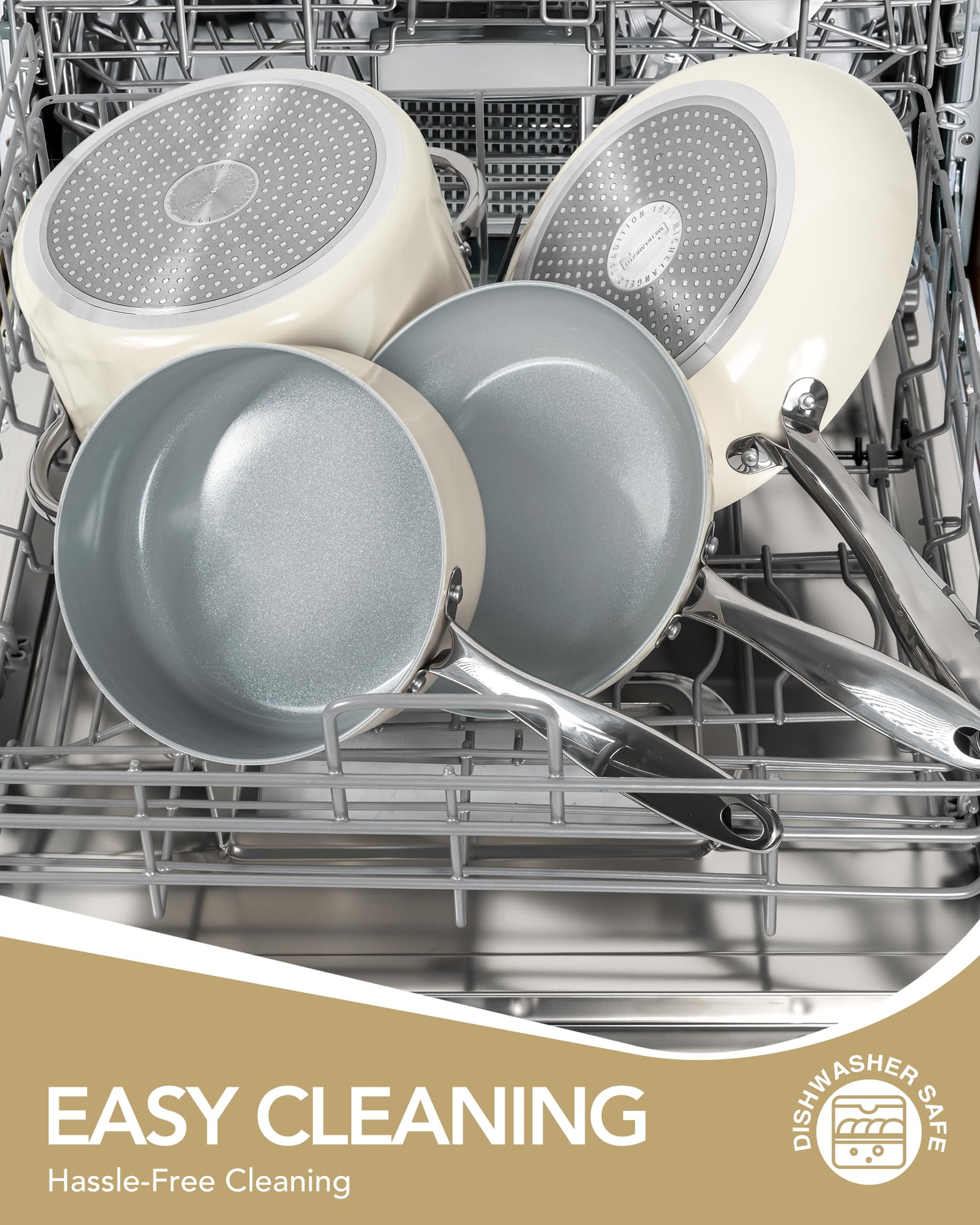 MICHELANGELO Pots and Pans Set Non Stick - Ceramic Cookware Set, 8-Pcs Nonstick Pots and Pans with Ergonomic Handle, Dishwasher Safe & Induction Compatible, Cream