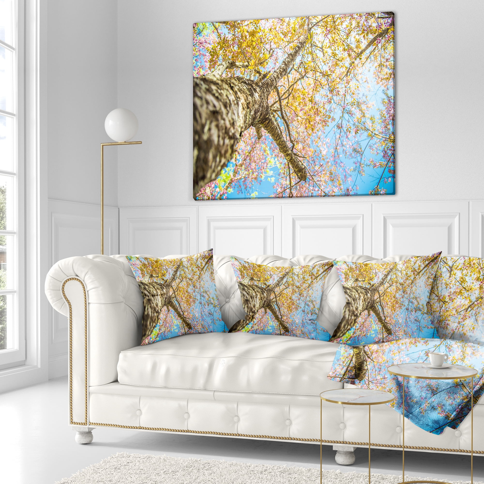 Designart Under Branch of Yellow Cherry Tree - Trees Throw Pillow - 16x16