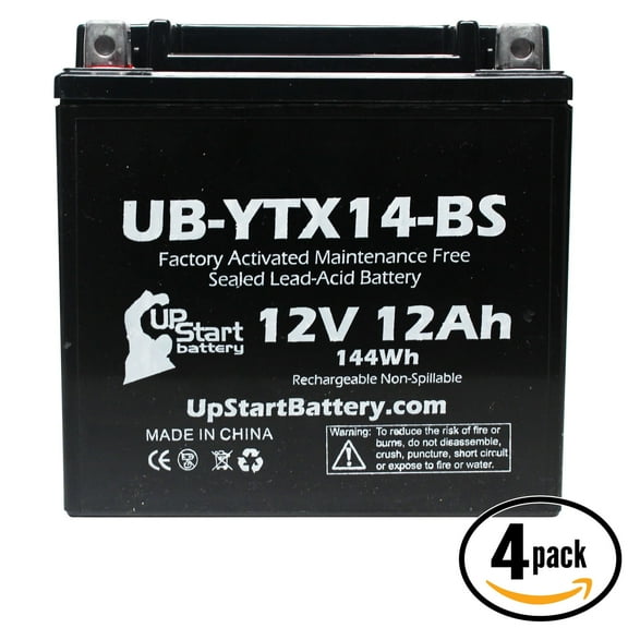 4-Pack UpStart Battery Replacement 2006 Suzuki LT-A400 Eiger 2WD, F Eiger 4WD 400 CC Factory Activated, Maintenance Free, ATV Battery - 12V, 12AH, UB-YTX14-BS