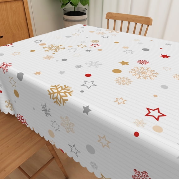 Nanqianyi Christmas Snowflake White Tablecloth 60"x84", Winter Waterproof Rectangle Table Cloths, Snowflake Stars Pattern for Christmas Decorations Party Kitchen Supplies