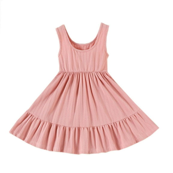 LNWUY Infant Spring Summer Baby Girl Two Layers Patchwork Sleeveless Round Neck Ribbed Muscle Fabric Dresses Pink 18 Months