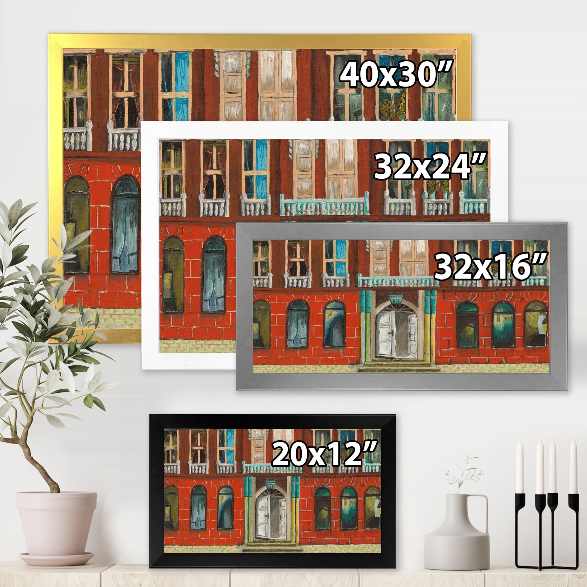 Designart 'Vintage Red Facade of Shop In Paris II' French Country Framed Art Print