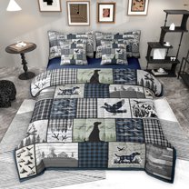 Homewish Vintage Lodge Cabin Bedding Comforter Set 7 Pieces, Blue Buffalo Plaid Full Bedding Set, Rustic Farmhouse Theme Reversible Fitted Sheet Flat Sheet, Ultra Soft Bedroom Decor