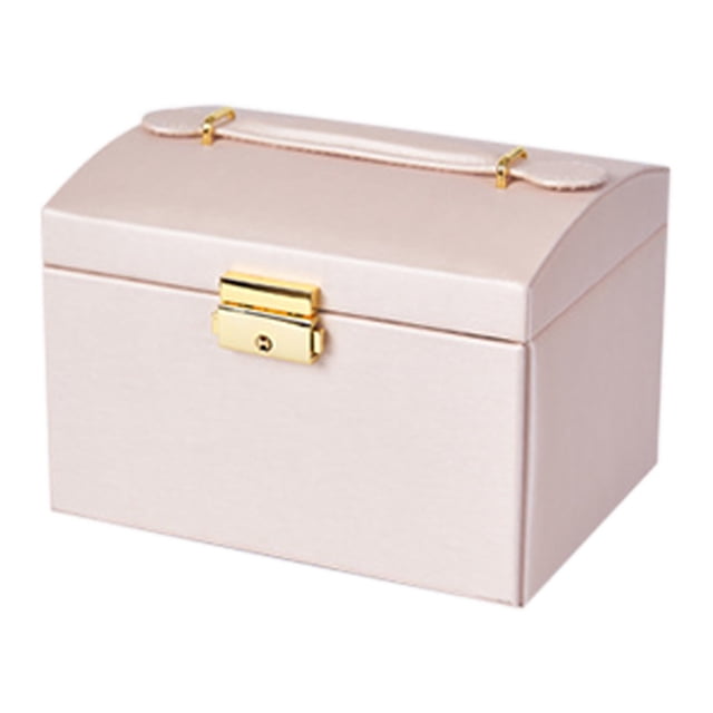 Jewelry Organizer Box With Lock And Mirror 3-Layer Display For Earrings Bracelets Rings Watches 6.69 in x 5.51 in x 5.12 in
