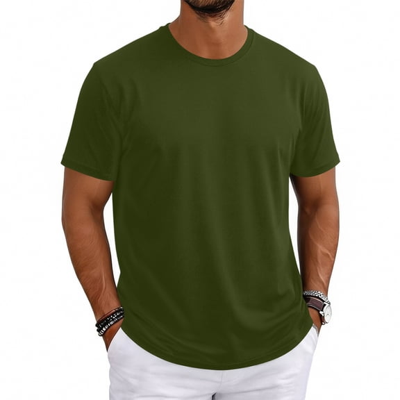 Men's Short Sleeve T-Shirt Crew Neck Casual Tops Solid Color Basic Plain Summer Loose Fit Shirts Army Green 3XL