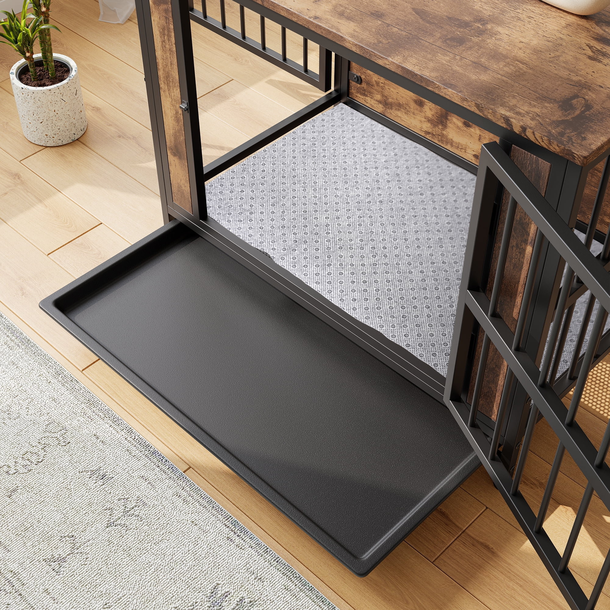 ZephyPaws Heavy Duty Dog Crate Furniture with Double Door,Wood Indoor Dog Crate Kennel for Small/Medium with Pull-Out Tray,End Side Table,TV Stand,Black