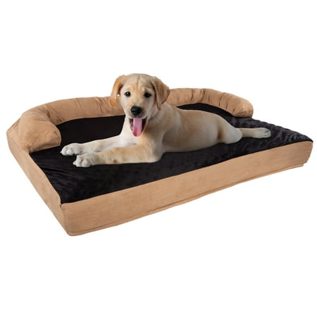 PETMAKER Sofa Dog Bed 35.5x25.5 Pet Bed 3-Layer Orthopedic Dog Couch with Cooling Gel, Memory Foam and Neck Bolster (Brown, Black)