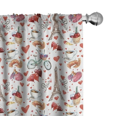 Ambesonne Romantic Curtains, Paris Valentines Day, Pair of 28"x63", Multicolor