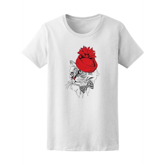 Portrait Of A Cat In Red Hat Tee Women's -Image by Shutterstock