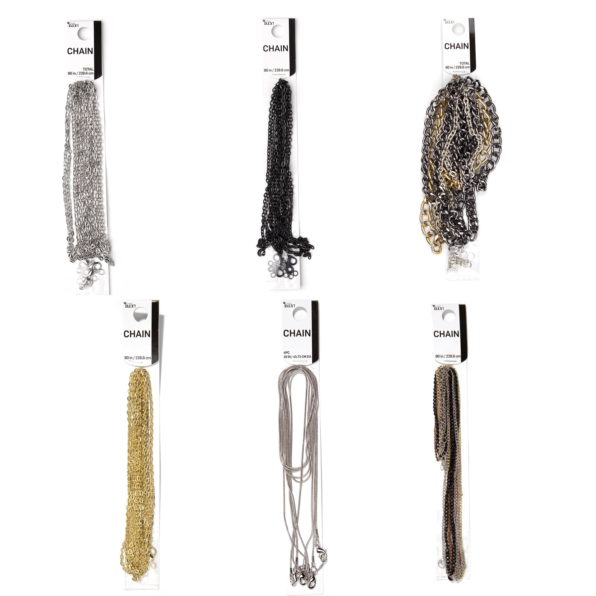 Cousin DIY Mixed Bulk Jewelry Chain Bundle, Silver, Gold, Black and