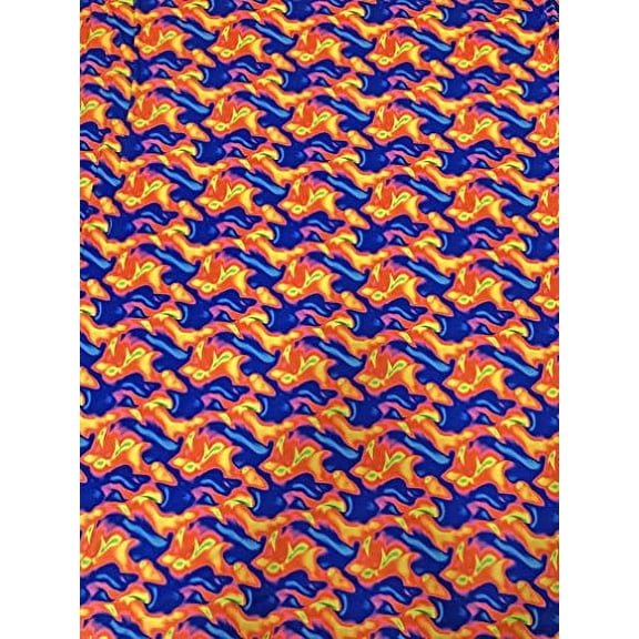 Nylon Spandex Medium Weight 4 Ways Stretch Neon Abstract Fabric Design (Blue/Orange)