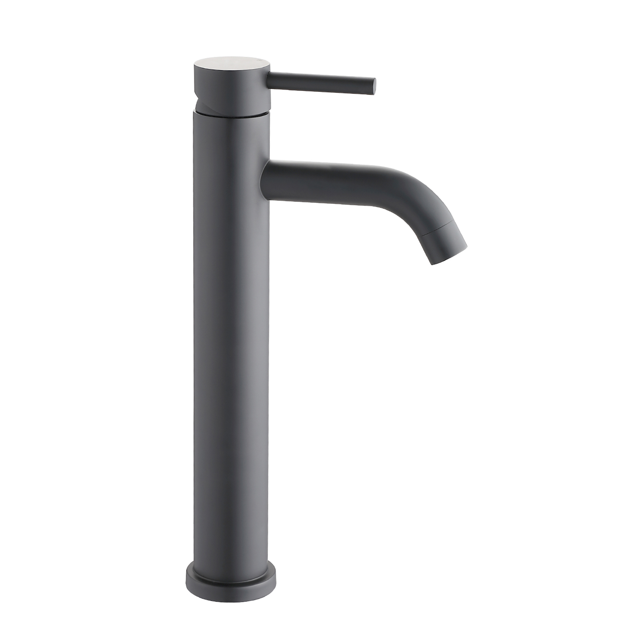 JERFIT Matte Black Tall Single Handle Vessel Bathroom Sink Faucet, High Arc Modern 1 Hole Deck Mount Lavatory Faucet with Brass Valve