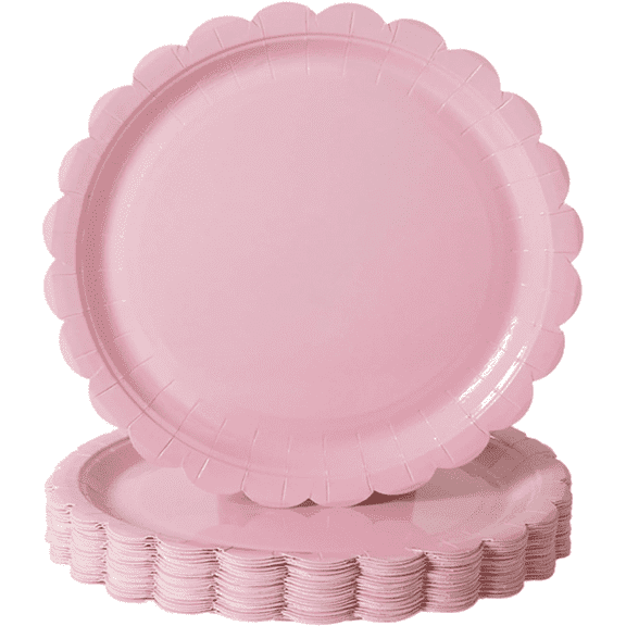 50PCS Scalloped Disposable Paper Plates Dessert Cake Party Plates for Baby Shower, Wedding,Bridal Shower Birthday Party Supplies (Pink, 7IN)