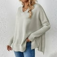 thumbnail image 4 of Birdeem Mode Femmes Col en V Hiver Uni Manches Longues Chandail Tops Pulls, 4 of 12