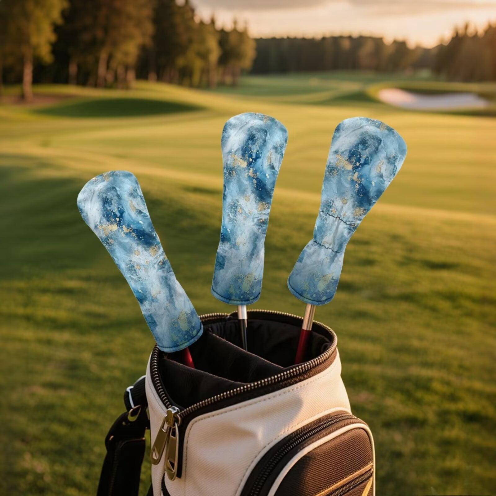 Uorisanigo Blue Marble Golf Club Headcover for Drivers, Fairway Woods, Hybrids and Mallet Blade Putter - Golf Accessories for Women Men - Waterproof PU Leather & Double Elastic Band