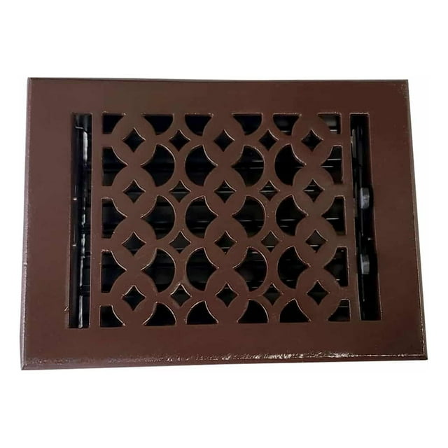 Cast Iron Floor Vent Register 6″ x 8″ – Heavy-Duty Tudor Mushroom Design, Handcrafted Rust-Free Air Vent Cover with Adjustable Damper – Powder Coated Repaintable HVAC Grille