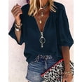 thumbnail image 2 of Sherrylily Women V-Neck Lantern Sleeve Shirts Zipper Design Loose Casual Top, 2 of 4