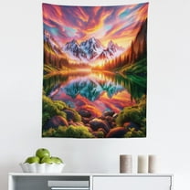 Ambesonne Lake Wall Hanging Tapestry, Colorful Mesmerizing Scenery, 23"x28", Burnt Sienna Green Teal