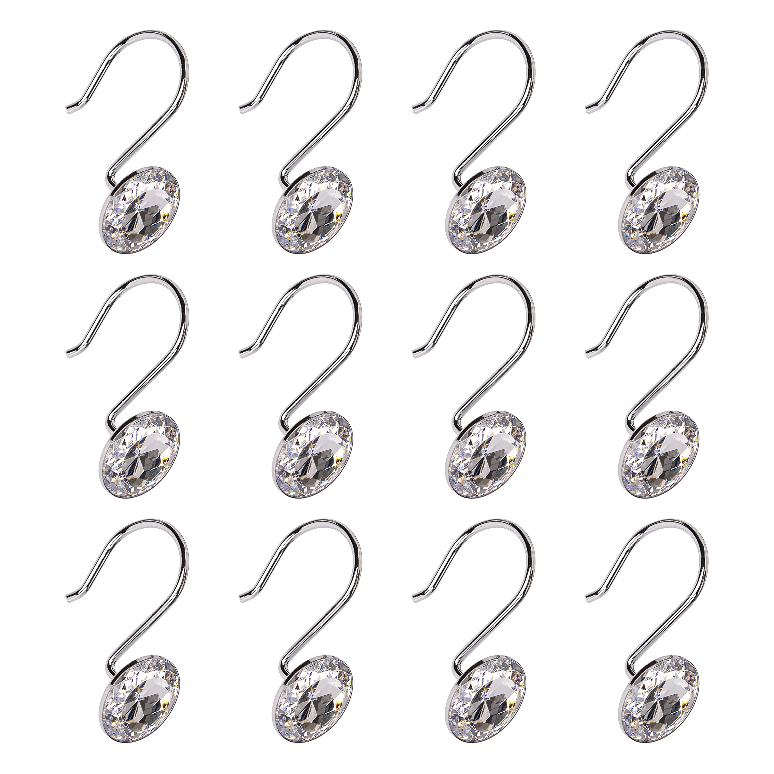 Utopia Alley Shower Hooks - Shower Curtain Rings for Bathroom - Rust Resistant Shower Curtain Hooks for Shower Curtain or Liner - Shower Curtain Rings with Crystal Design - Set of 12, Polished Chrome
