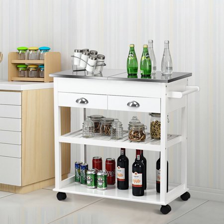 Rolling Kitchen Island Trolley Cart Stainless Steel Flip ...