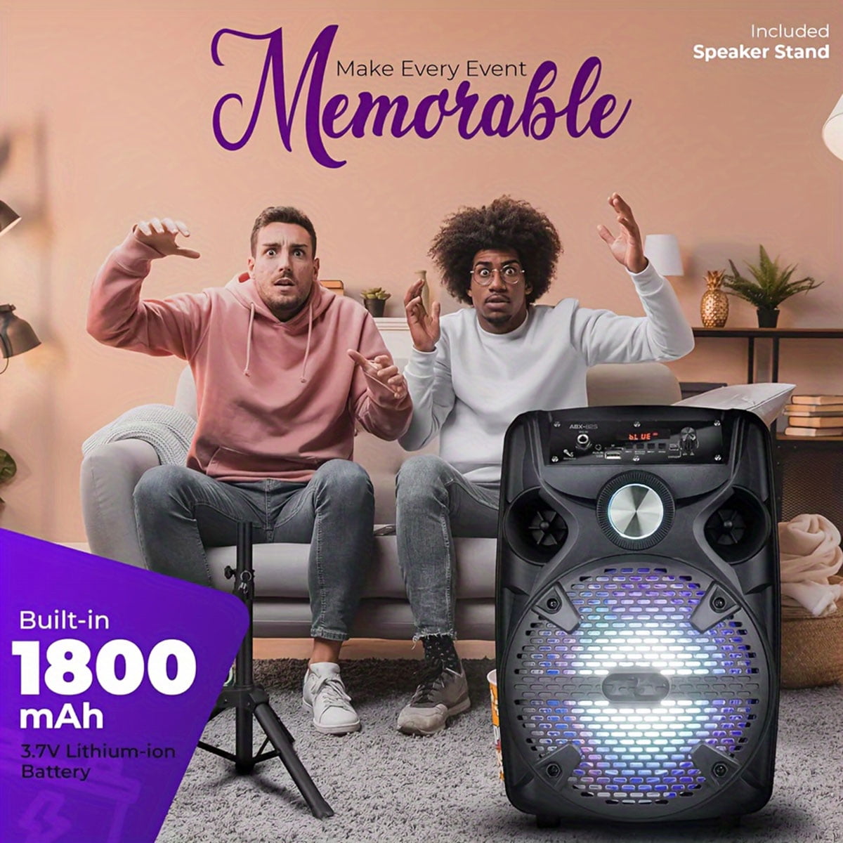 1100W Portable Bluetooth Speaker with Tripod Stand 8" Woofer Party PA Sound System LED Mic Remote