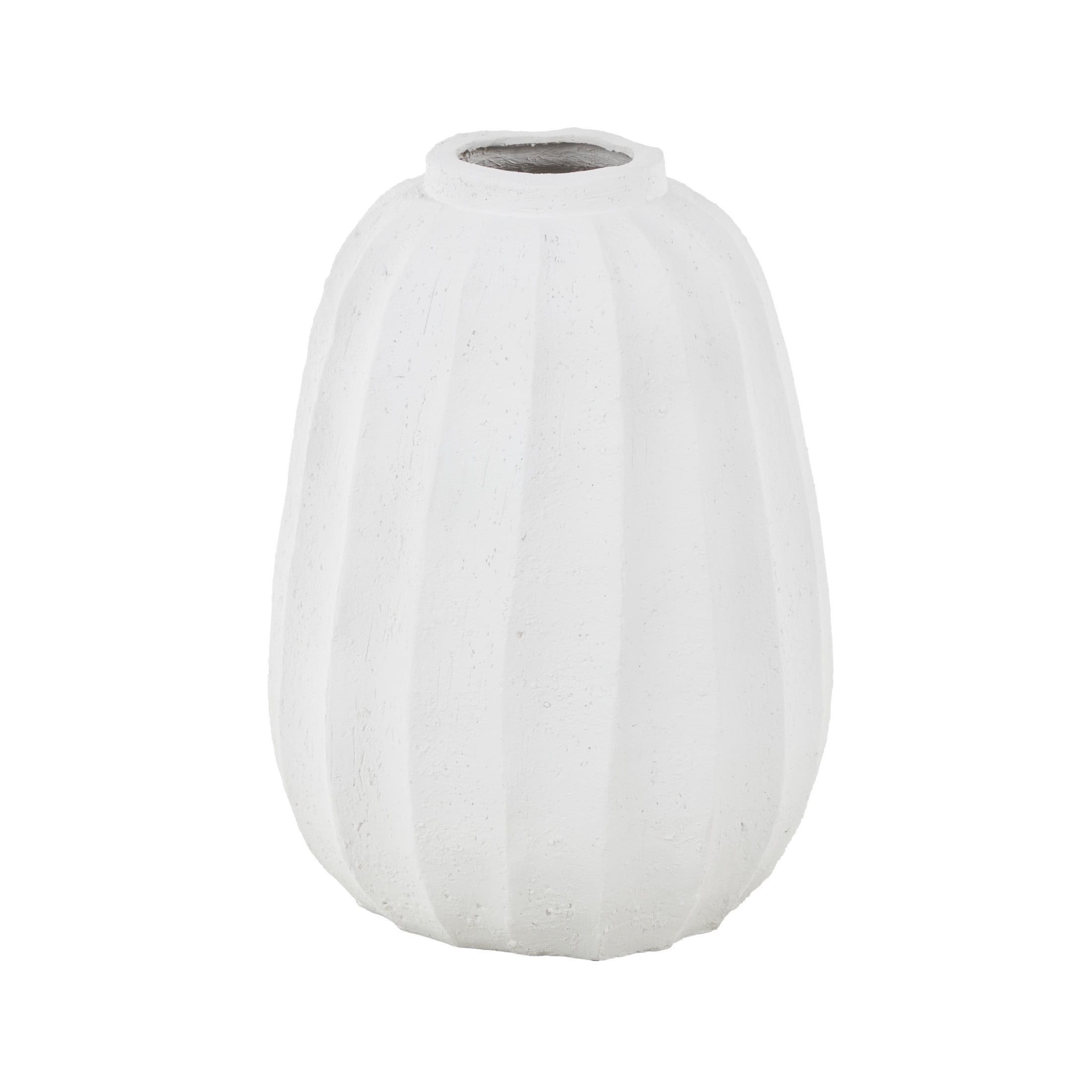 DecMode 23" Wide White Magnesium Oxide Vase with Carved Grooves