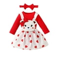 thumbnail image 2 of Bagilaanoe 3Pcs Newborn Valentine's Day Outfits Baby Girls Overalls Dress Set Long Sleeve Rompers Tops + Heart Suspender Skirt + Headband 3M 6M 9M 12M 18M Infant Casual Clothes, 2 of 8